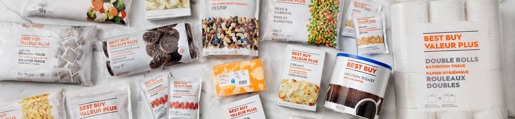 A picture displaying products of Best Buy Valeur Plus brand.